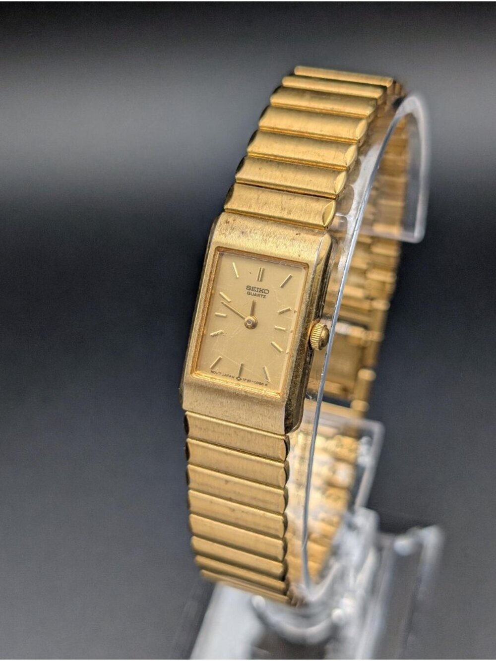 Vintage Seiko Gold-Tone Tank Ladies Watch, Brushed Rectangular Bezel
